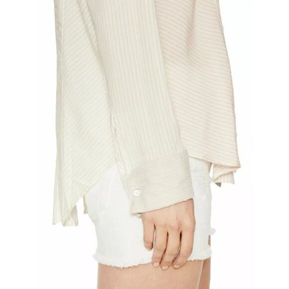 Free People Blouse Shirt S Cape Town Colorblock Stripe Long Sleeve Peach Combo - Picture 3 of 15